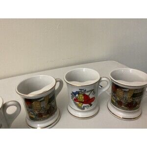 Vintage Late 19th Century Firefighter Mustache Mug Sets With mustache Guards